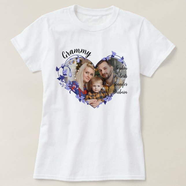 Camiseta Grammy florido corazón con nombres de nietos y fot (Diseño del anverso)