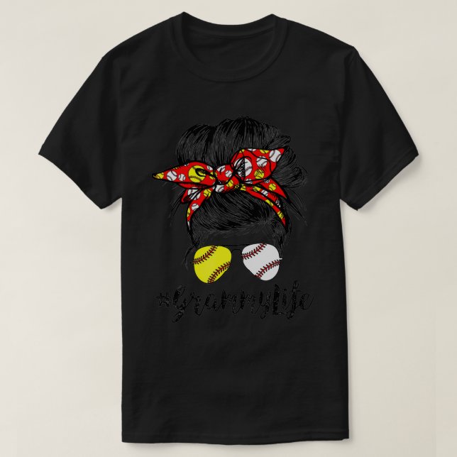 Camiseta Grammy Life Messy Bun Hair Softball Baseball Mothe (Diseño del anverso)