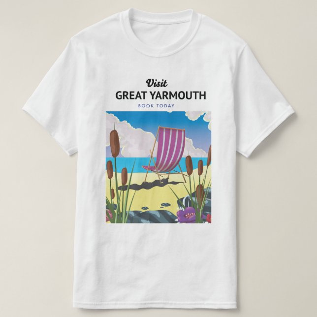 Camiseta Gran afiche de viajes junto al mar de Yarmouth. (Diseño del anverso)