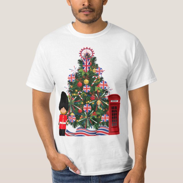 Camiseta Gran Árbol Británico de Navidad Europa Británica (Anverso)