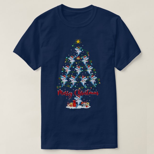 Camiseta Gran arbol de navidad de peces de tiburón blanco d (Diseño del anverso)
