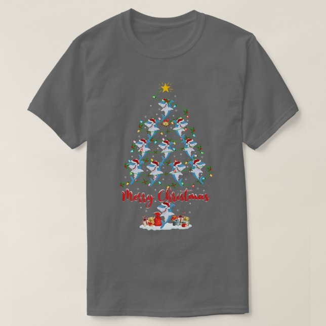 Camiseta Gran arbol de navidad de peces de tiburón blanco d (Diseño del anverso)