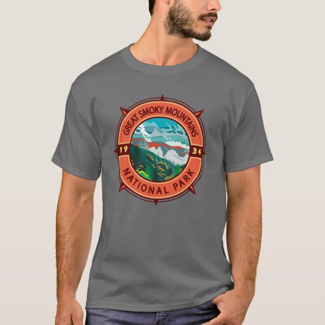 Camiseta Gran brújula retro del parque nacional de las mont (Anverso)