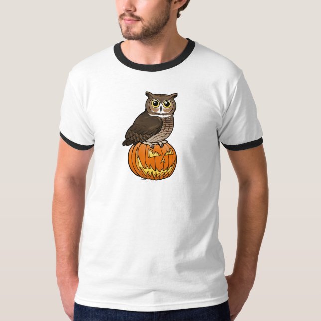 Camiseta Gran búho de cuernos de Halloween (Anverso)