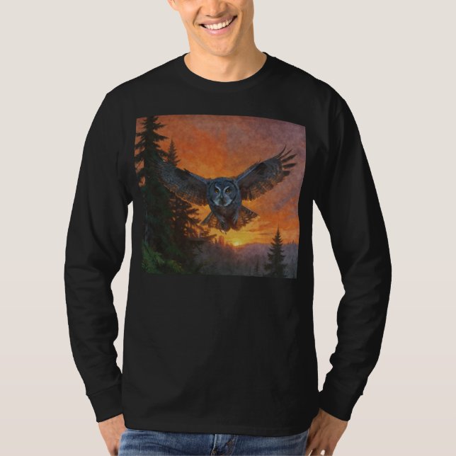 Camiseta Gran búho gris al atardecer (Anverso)