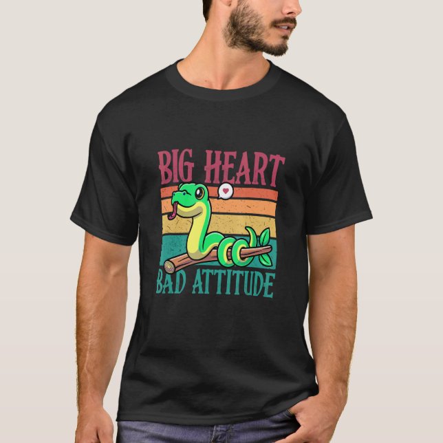 Camiseta Gran Corazón Pero Mala Actitud Serpiente Animal Po (Anverso)
