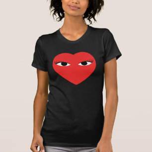 Camiseta Gran Corazón Rojo Cute con Ojos T Shirt