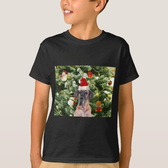 Camiseta Gran dane con árbol de Navidad Cajas de regalo San (Anverso)