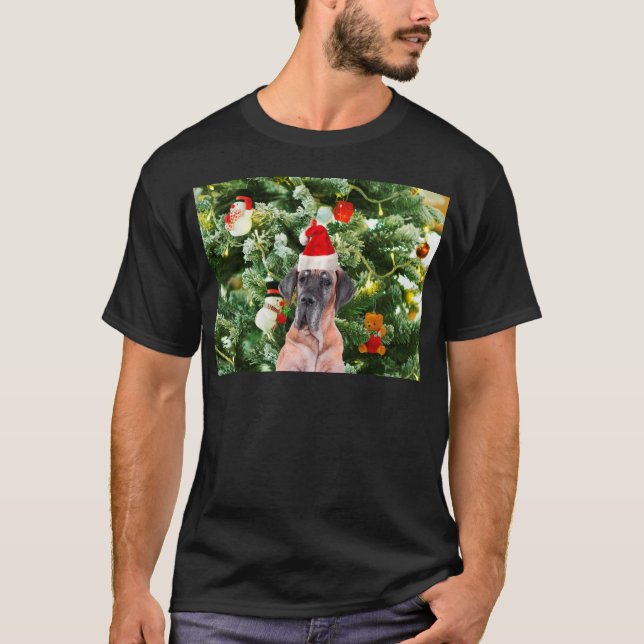 Camiseta Gran dane con árbol de Navidad Cajas de regalo San (Anverso)
