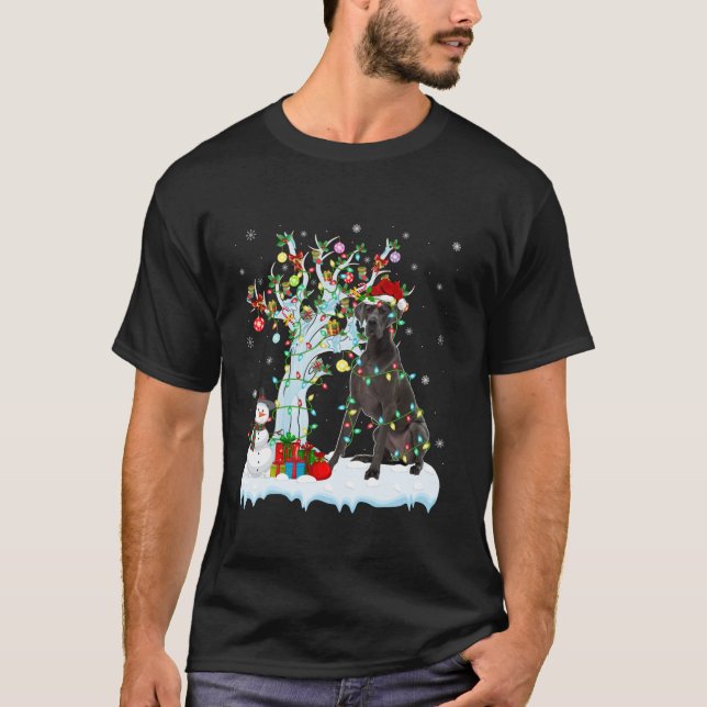Camiseta Gran dane Perro Xmas Árbol de elementos Luces Gran (Anverso)