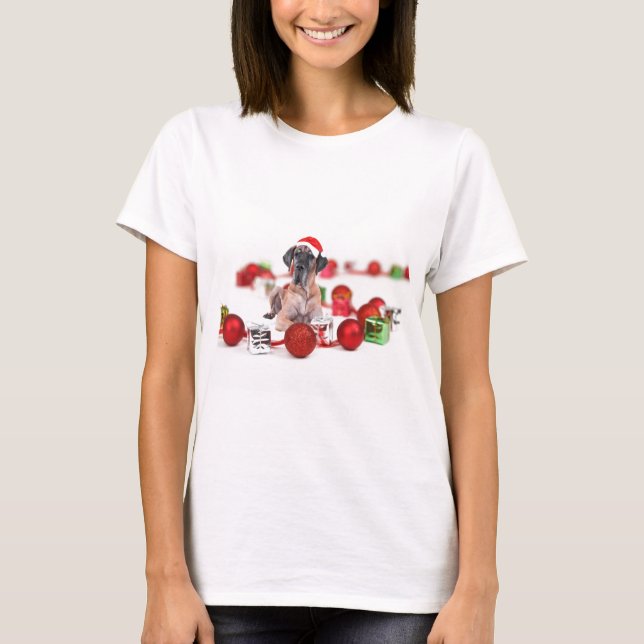 Camiseta Gran Danés con Adornos de Navidad Regalos (Anverso)