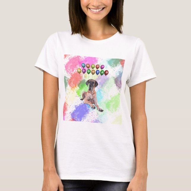 Camiseta Gran Danés Deseando Feliz Año Nuevo (Anverso)