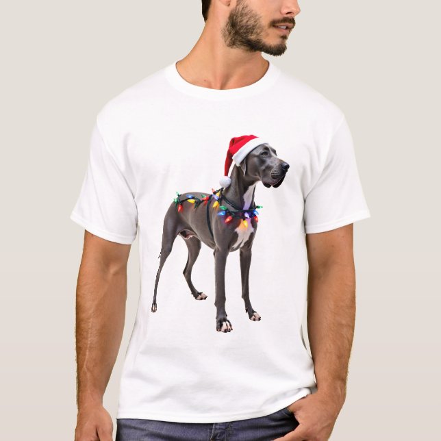 Camiseta Gran Danés Fiesta de Navidad Luz (3) (Anverso)