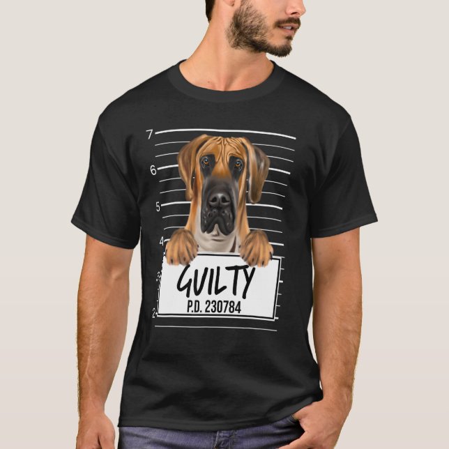 Camiseta Gran Danés Marrón Mugshot Perro Culpable (Anverso)