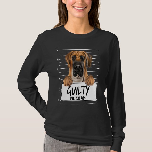 Camiseta Gran Danés Marrón Mugshot Perro Culpable (Anverso)