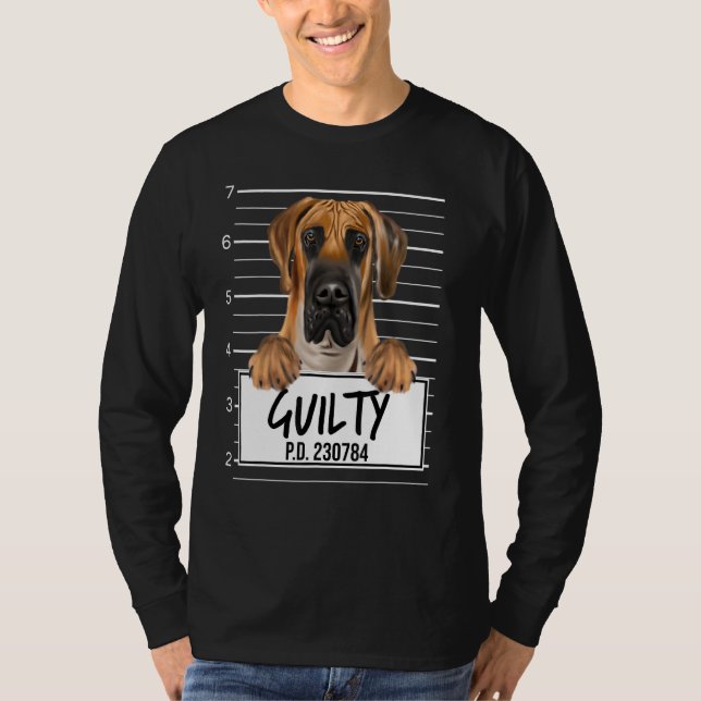 Camiseta Gran Danés Marrón Mugshot Perro Culpable (Anverso)