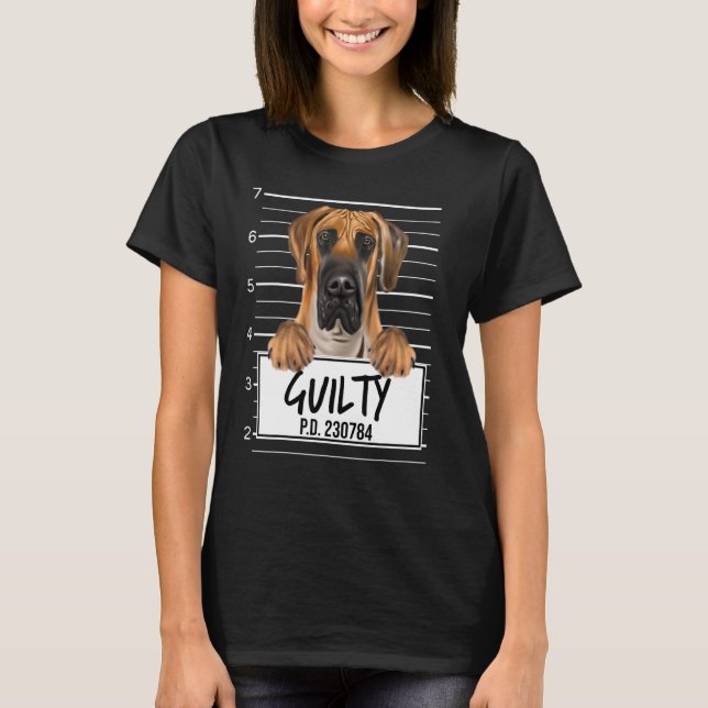 Camiseta Gran Danés Marrón Mugshot Perro Culpable (Anverso)