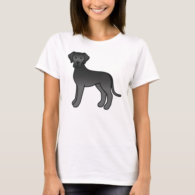 Camiseta Gran Danés Negro Perro De Dibujos Animados Lindo (Anverso)
