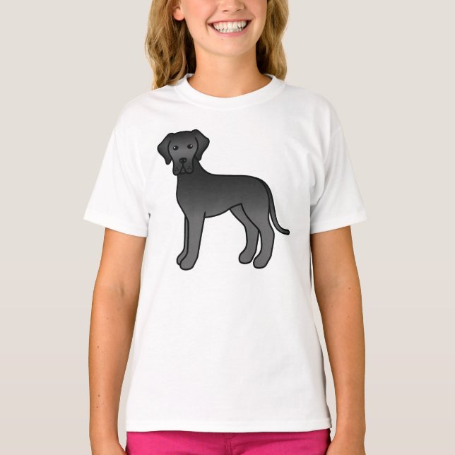 Camiseta Gran Danés Negro Perro De Dibujos Animados Lindo (Anverso)