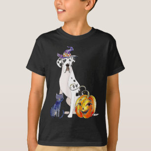 Camiseta Gran Danés Perro Halloween Arlequín Bruja Calabaza