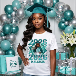 Camiseta Gran Energía de Graduada 2026 Chica Negra Glam Tea