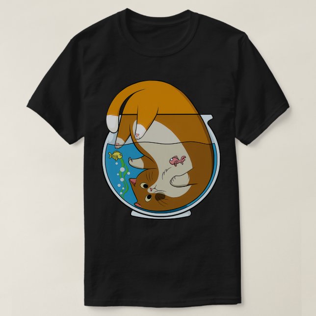 Camiseta Gran gato marrón en acuario con peces coloridos (Diseño del anverso)