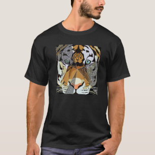 Camiseta Gran gato Tigre con líneas geométricas en color co