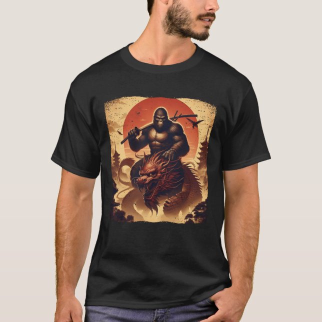 Camiseta Gran Gorila Dragón Samurái Katana Japonés (Anverso)
