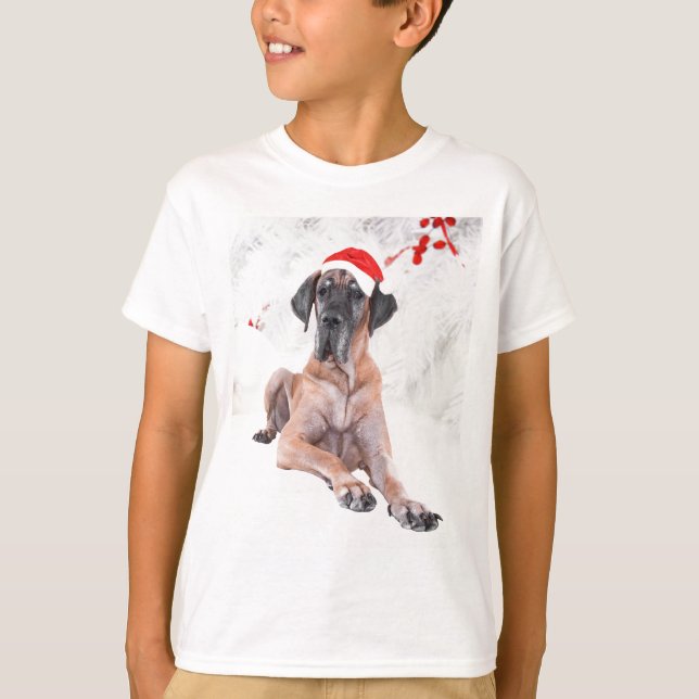 Camiseta Gran Gorra de perro danés Feliz Navidad (Anverso)