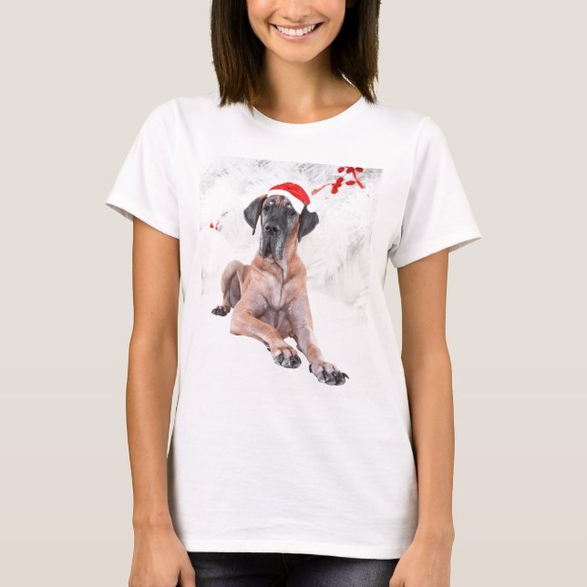 Camiseta Gran Gorra de perro danés Feliz Navidad (Anverso)