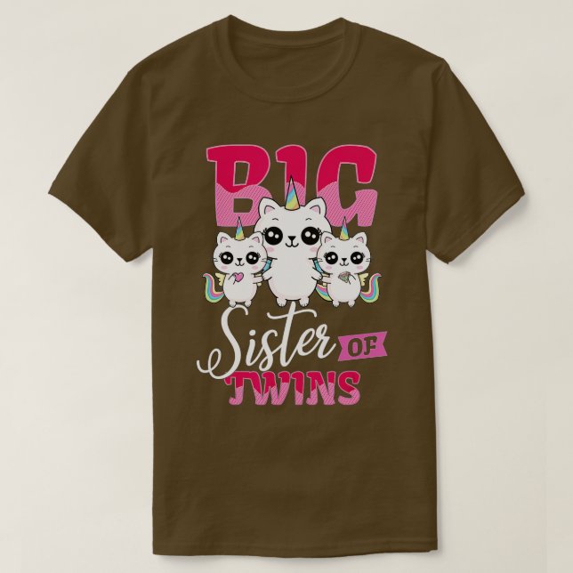 Camiseta Gran hermana de gemelos Chicas de gatos unicornios (Diseño del anverso)