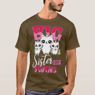 Camiseta Gran hermana de gemelos Chicas de gatos unicornios