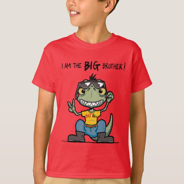 Camiseta Gran hermano Feliz Dinosaurio Verde Personalizado  (Anverso)