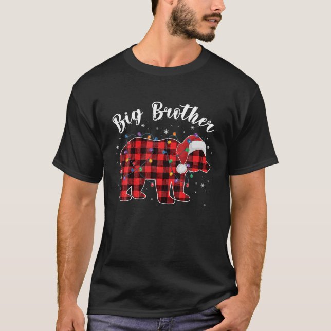Camiseta Gran Hermano Oso Búfalo Familia Red Plaid Christma (Anverso)