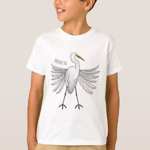Camiseta Gran ilustración de dibujos animados de garza blan