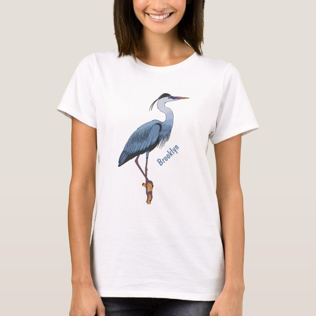 Camiseta Gran ilustracion personalizado de garza azul (Anverso)