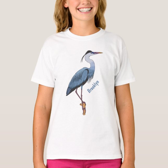Camiseta Gran ilustracion personalizado de garza azul (Anverso)
