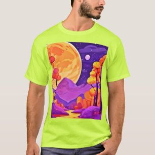 Camiseta Gran Luna y Árboles Personalizados Arte