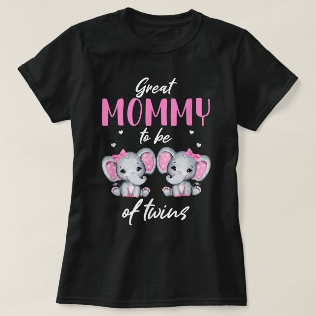 Camiseta Gran Mamá Para Ser De Gemelos Elefante Baby Shower (Diseño del anverso)