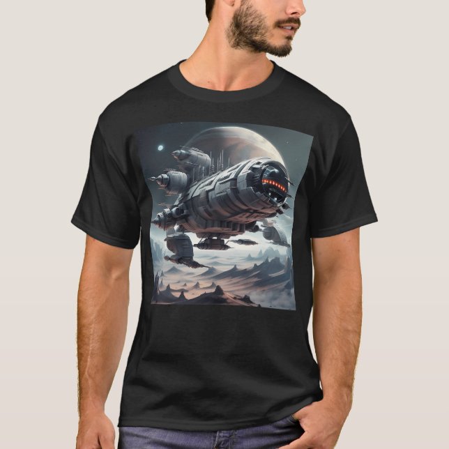 Camiseta Gran Nave Espacial Sobre Un Planeta De Arena Monta (Anverso)