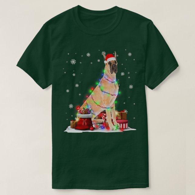 Camiseta Gran Navidad de Perro Danés enciende Navidad Pa (Diseño del anverso)