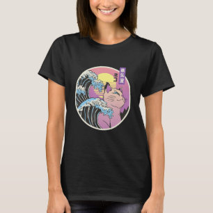 Camiseta Gran ola de arte gato mashup japonés vaporwave ret