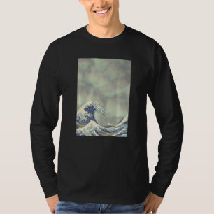 Camiseta Gran Ola de Hokusai en Nubes Grunge  