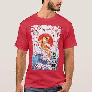 Camiseta Gran ola de Kanagawa Cherry Blossom Koi Fish