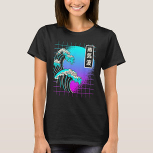 Camiseta Gran ola de Kanagawa Vaporwave Kanji estético