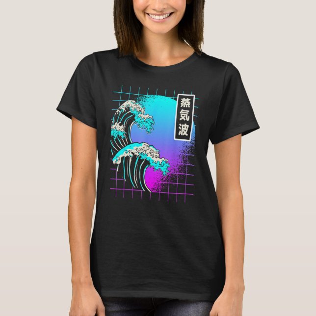 Camiseta Gran ola de Kanagawa Vaporwave Kanji estético (Anverso)