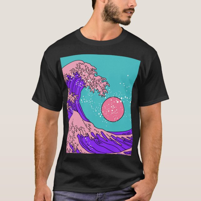 Camiseta Gran ola de vaporwave: arte oceánico estilizado (Anverso)