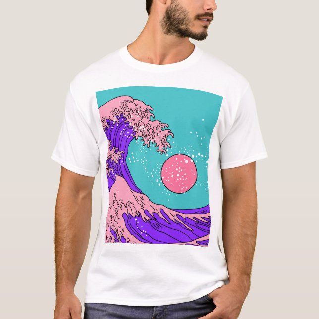 Camiseta Gran ola de vaporwave: arte oceánico estilizado (Anverso)