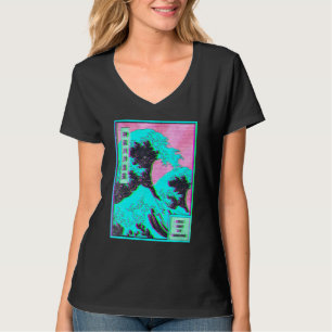 Camiseta Gran Ola frente a Kanagawa Vaporwave Glitch Estéti