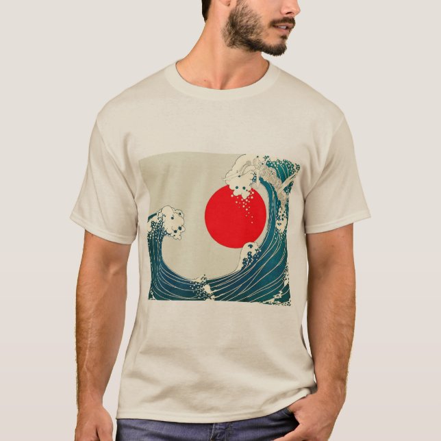 Camiseta GRAN OLA Y ROJO SOL Azul Blanco Náutico (Anverso)